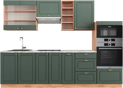 Produktbild von Küchenzeile Vicco Fame-Line Grün-Gold Landhaus/Goldkraft Eiche 280 cm , AP Marmor, Model 42383