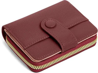 Produktbild von Portemonnaie Damen-Geldbörse aus Leder, echtes Leder, Münzfach mit Reißverschluss und mehreren Fächern, minimalistische kleine Damen-Geldbörse, ausgez