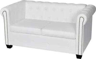 Produktbild von Chesterfield-Sofa 2-Sitzer Kunstleder Weiß