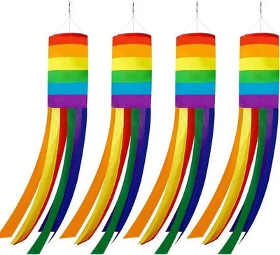 Productafbeelding van Regenboog vlaggenlijn - 40 inch regenboog polyester windvlag - 4 stuks - Buiten decoratie, vlaggenlijn voor LGBT evenementen