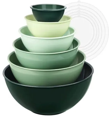 Produktbild von PromoHome® 12-teiliges Rührschüsselset mit Deckeln – stapelbare Küchenschüsseln, 5,25 l, Grün