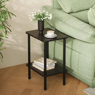 Produktbild von APICIZON Beistelltisch Holz 2 Tier Schwarz Nachttisch Schmal 40x30x52cm