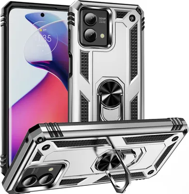 Produktbild von Schutzhülle für Motorola Moto G Stylus 5G 2023 Dual Layer Robust Militäre Fallschutz Hülle mit Ringhalterung Ständer Silber