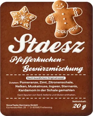 A package of gingerbread spice mix with decorative gingerbread cookies.