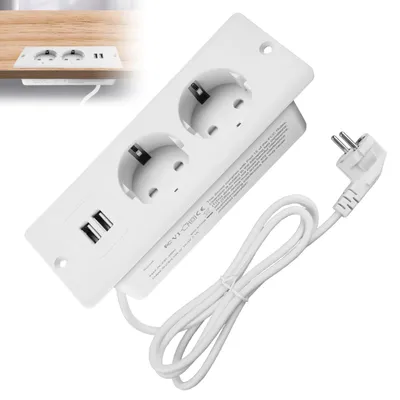 Imagen del producto de Enchufe empotrable con 2 puertos USB, cable de 1,6 metros, color blanco