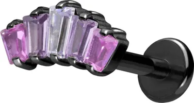 Produktbild von Ohrpiercing, Nasenpiercing Titan Labret mit Push Fit 5 EINGEFASSTE KRISTALLRECHTECKE Schwarz Stablänge: 10mm | Stabstärke: 1,2mm