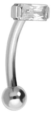 Produktbild von Bauchnabel-Piercing, Rook Piercing Titan Banane mit Push Fit EINGEFASSTES KRISTALLRECHTECK Silber Stablänge: 8mm