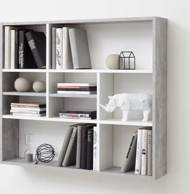 Produktbild von FMD furniture 269-001 Wandregal in Nachbildung Beton Light Atelier/Weiß, Maße ca. 90 x 78,5 x 16 cm (BxHxT)