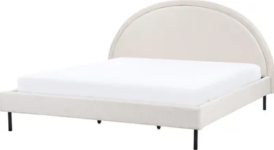 Produktbild von BELIANI Bett Hellbeige Stoffbezug Gepolstert Lattenrost 180 x 200 cm Hohes Rundes Kopfteil Retro Schlafzimmer Möbel Ausstattung