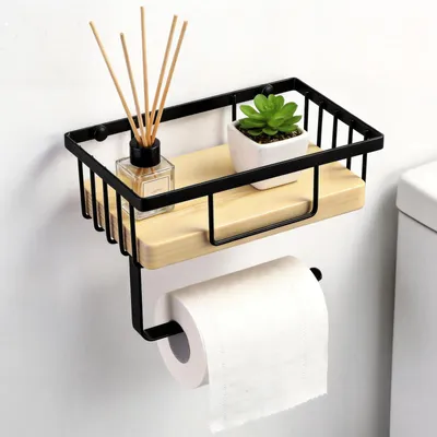 Produktbild von Wandhalterung für Toilettenpapier, ohne Bohren, mit Bambusablage