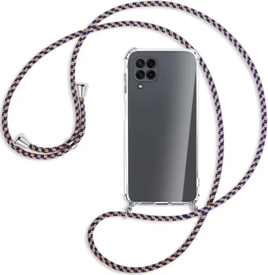 Produktbild von Handykette Backcover-Schutzhülle mit Band (Metall silberfarben) für Samsung Galaxy M32 (M325) - blau+beige