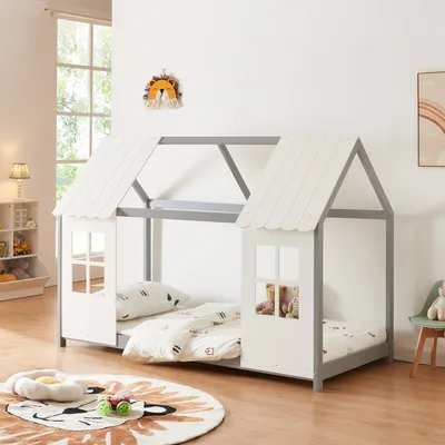 Obrázek produktu pro Dětská postel 'Tostedt' polootevřená 90x200cm šedá/bílá
