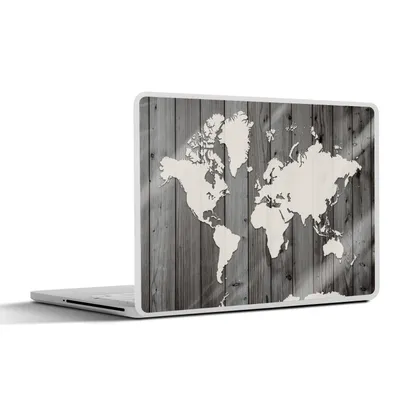 Produktbild von MuchoWow® Laptop Aufkleber Sticker Cover Weltkarte - Holz - Schwarz - Weiß 25x18 cm - Laptop-Deko