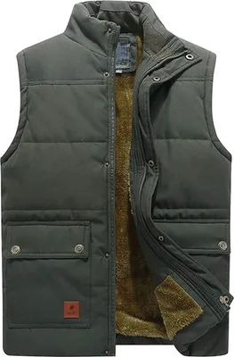 Produktbild von ASKSA Herren Stehkragen Fleeceweste Winter Warme Outdoor Anglerweste Ärmellos Jacke mit Einschubtaschen, Grün,S