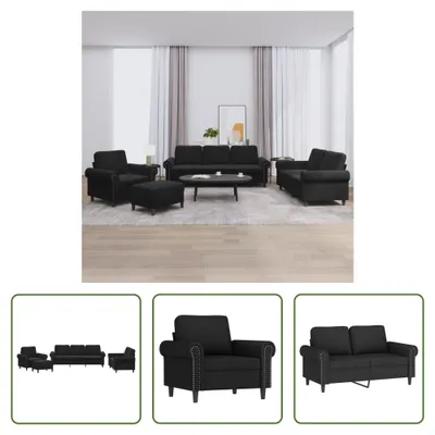 Produktbild von The Living Store 4-tlg. Sofagarnitur mit Kissen Schwarz Samt