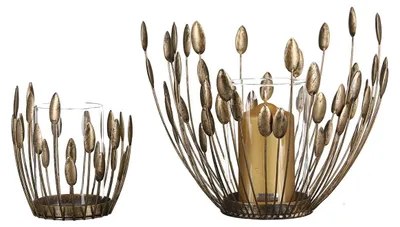 Produktbild von Gilde Windlicht, "Trevi", Blattmotiv, Metall, goldfarben, VE 2, H. 18 cm, D. 17 cm 84199 4001250841999