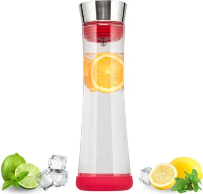 Produktbild von bremermann Glaskaraffe CAROLA mit Silikonfuß - zerlegbarer Deckel - 1 Liter, rot