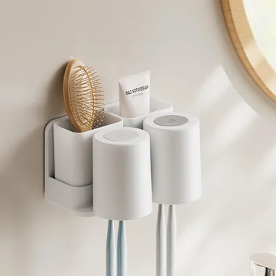 Produktbild von Zahnbürstenhalter, Badezimmer Klebstoff Zahnbürstenhalter Wand, Zahnbürstenhalter Elektrische Zahnbürste mit 2 Tassen + 2 Separate Aufbewahrungsbox