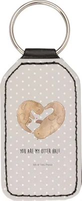 Produktbild von Mr. & Mrs. Panda Schlüsselanhänger Otter Herz - Grau Pastell - Geschenk, Hochzeitstag, schlüssel anhänger, Liebe, für, schlüsselbund, Taschenanhänger, Mit Spruch
