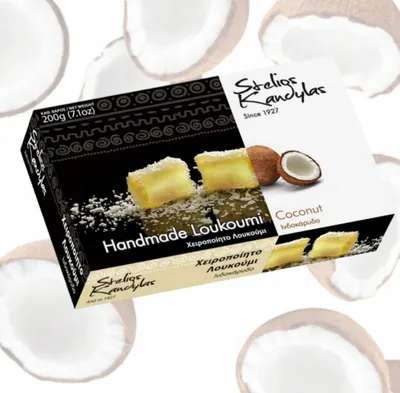 Produktbild von Kandylas Loukoumi mit Kokosraspeln 200 g handgemacht aus Griechenland