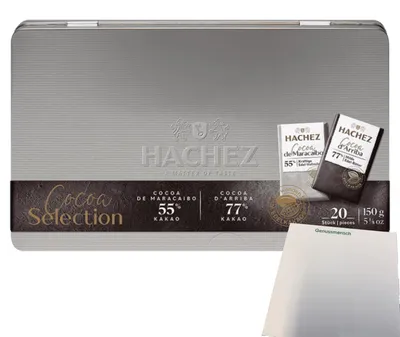 Produktbild von Hachez Schokolade Cocoa Selection Metalldose (150g Dose) + usy Block
