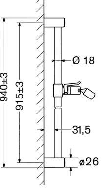 Duschstange verchromt 94 cm mit Brausehalter inkl. Befestigungsset