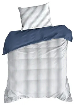 Image de EUROFIRANY | Linge de lit - Parure de lit - 140 x 200 - Satin de coton - blanc et bleu - Housse de couette - Motif à rayures