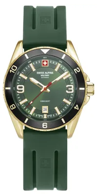 Obrázok produktu pre Swiss Alpine Military pánske hodinky pre mužov, model Sierra, zlato-zelené, číslo výrobku 7034.1818