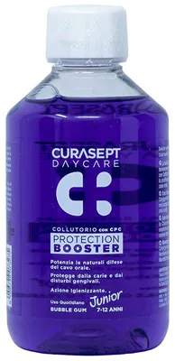 Produktbild von Mundspülung für Kinder, Curasept, Daycare Booster, Junior, gegen Karies, mit Fluorid und Xylit, alkoholfrei, 250ml