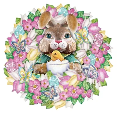 Produktbild von Türschild mit Osterhasenkranz aus Holz, Hängendes Türschild für Frühling, Ostern und andere Feste, Wanddekoration