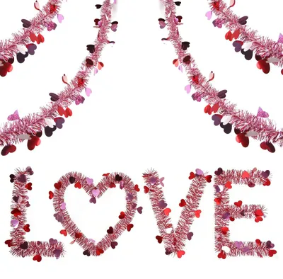 Lametta-Girlande rosa mit Herzen, 12 m, für Valentinstag