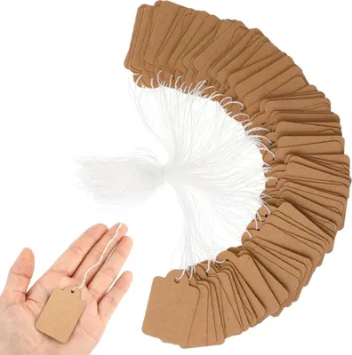 Produktbild von 200 Stück Kraftpapier Geschenkanhänger mit Draht - Handgemachte hängende Etiketten für Kleidung und Schmuckdisplay 3 × 4,8 cm