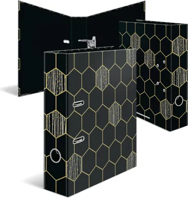 Produktbild von HERMA Motivordner A4 Hexagon, A4, Halteöse, Lagerung, Karton, Schwarz, Grau, 7 cm