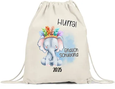 Produktbild von Endlich Schulkind 2025 Elefant Turnbeutel Schuleinführung Geschenk zur Einschulung Schulanfang