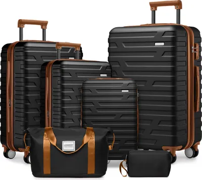 Obrázek produktu pro okwish 5dílný set kufrů Klasická sada zavazadel s cestovními taškami a rozšiřitelnými kolečky, skořepinové kufry s 360° otočnými kolečky, Černá