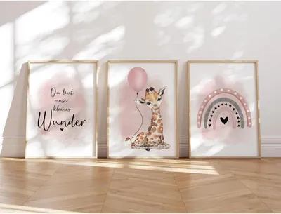 Produktbild von Set von 3 Kinderzimmer Postern, DIN A4, Tiermotive, fuer Babyzimmer