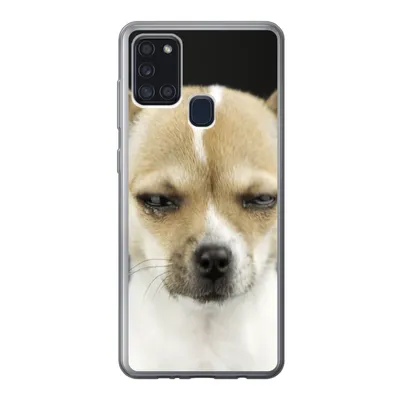 Produktbild von MuchoWow® Handyhülle Schutzhülle Hülle für Samsung Galaxy A21s Weinender Hund auf schwarzem Hintergrund Silikon Softcase Handy Hülle