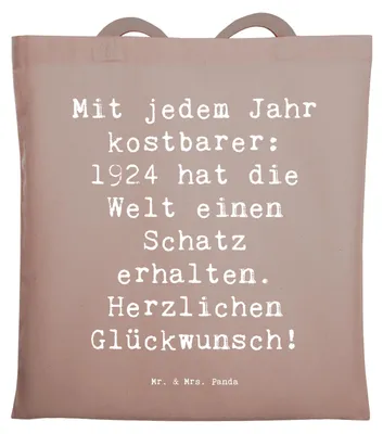 Produktbild von Mr. & Mrs. Panda Tote Bag Spruch 1924 Geburtstag - Braun Pastell - Geschenk, Geburtstagsgeschenk, Schultasche, Glückwunsch, Uni Tasche, Geburtstagswünsche, Happy Birthday