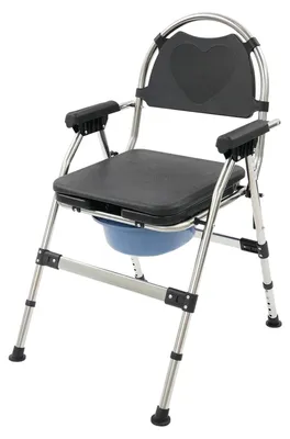 Produktbild von Toilettenstuhl Duschstuhl - Faltbarer Toilettenstuhl - Höhenverstellbar 46–55 cm - Gepolsterte Doppelsitzfläche - Edelstahl mit Armlehnen - Schwarz