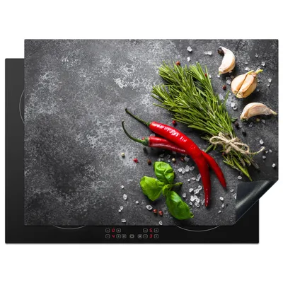 Produktbild von KitchenYeah© Herdabdeckplatte Pfeffer - Kräuter - Gewürze - Beton , 70x52cm, Küche Deko, Glaskeramikkochfeld Herdabdeckung, Abdeckplatte fùr Kochfeld