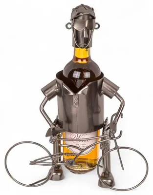 Imagen del producto de Soporte para botellas de vino con diseño de bicicleta, hecho a mano, con dimensiones de 25 x 13 x 20,5 cm. Un accesorio original para bicicletas