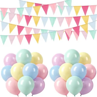 Image de Guirlande de fanions en tissu, lot de 5 avec 20 ballons, multicolore, longueur 4 mètres