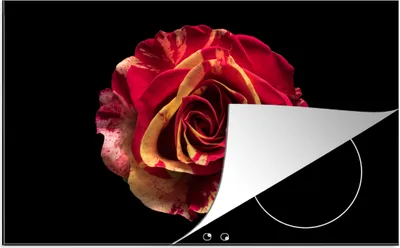 Produktbild von KitchenYeah© Herdabdeckplatte Blume - Rose - Rot - Schwarz , 80x52cm, Küche Deko, Glaskeramikkochfeld Herdabdeckung, Abdeckplatte fùr Kochfeld