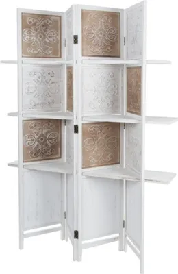 Produktbild von Casa Padrino Landhausstil Raumteiler mit 3 Regalen Antik Weiß / Antik Braun 155 x 2 x H. 181 cm - Shabby Chic Paravent Sichtschutz Trennwand