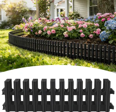 Produktbild von Izrielar Plastik Rasenkante 6-teilig Set | 43x13 cm Hoch | Flexible Beetumrandung Garten | Witterungsbeständig Anthrazit | Inklusive 12 Erdnägeln 20 cm