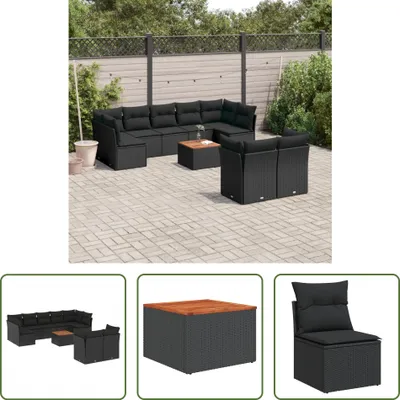 Produktbild von The Living Store 10-tlg. Garten-Sofagarnitur mit Kissen Schwarz Poly Rattan