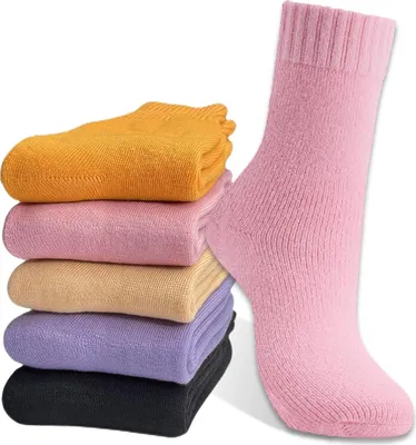 Produktbild von Thermosocken Damen, Dicke Warme Kuschelsocken Damen 5 Paar Wintersocken WollSocken Bunte Weich WanderSocken Geschenke Socken für Frauen, EU-Größe 35-42