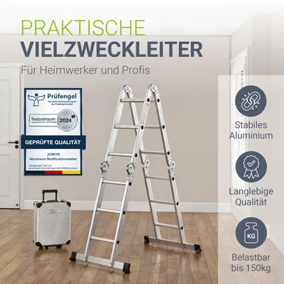 Produktbild von Juskys Aluminium Multifunktionsleiter 3,6 m klappbar - Tragfähigkeit bis 150 kg