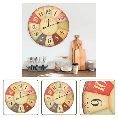 Image de The Living Store Horloge murale vintage multicolore 60 cm