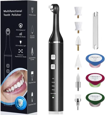 Produktbild von Elektrischer Zahnreiniger USB-C wiederaufladbar 5 Modi 1500mAh IPX6 Zahnpolierer Set 5 Aufsätze LED Licht Zahnpflege Plaque Reinigung Zuhause
